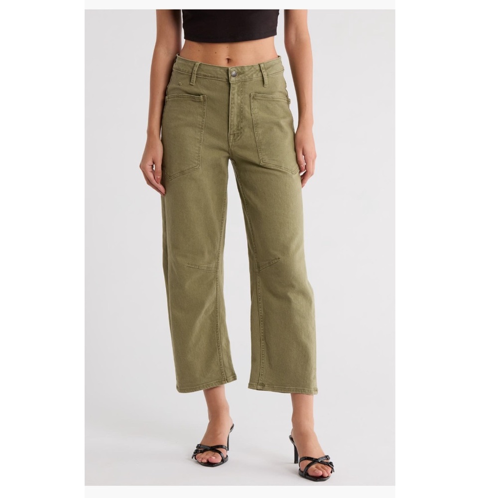 Vigoss Horseshoe High Waist Crop Barrel Olive Green Denim Jeans 27